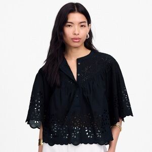 Madewell Embroidered Shirred Henley Top